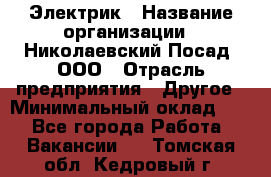 Электрик › Название организации ­ Николаевский Посад, ООО › Отрасль предприятия ­ Другое › Минимальный оклад ­ 1 - Все города Работа » Вакансии   . Томская обл.,Кедровый г.